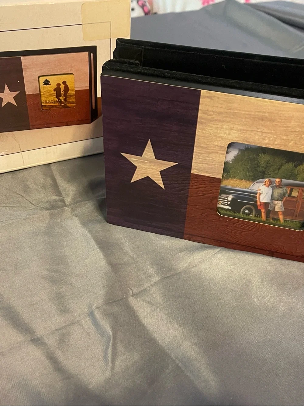 Texas Flag Wooden Picture Frame in Brown, Blue & Cream-check pictures
